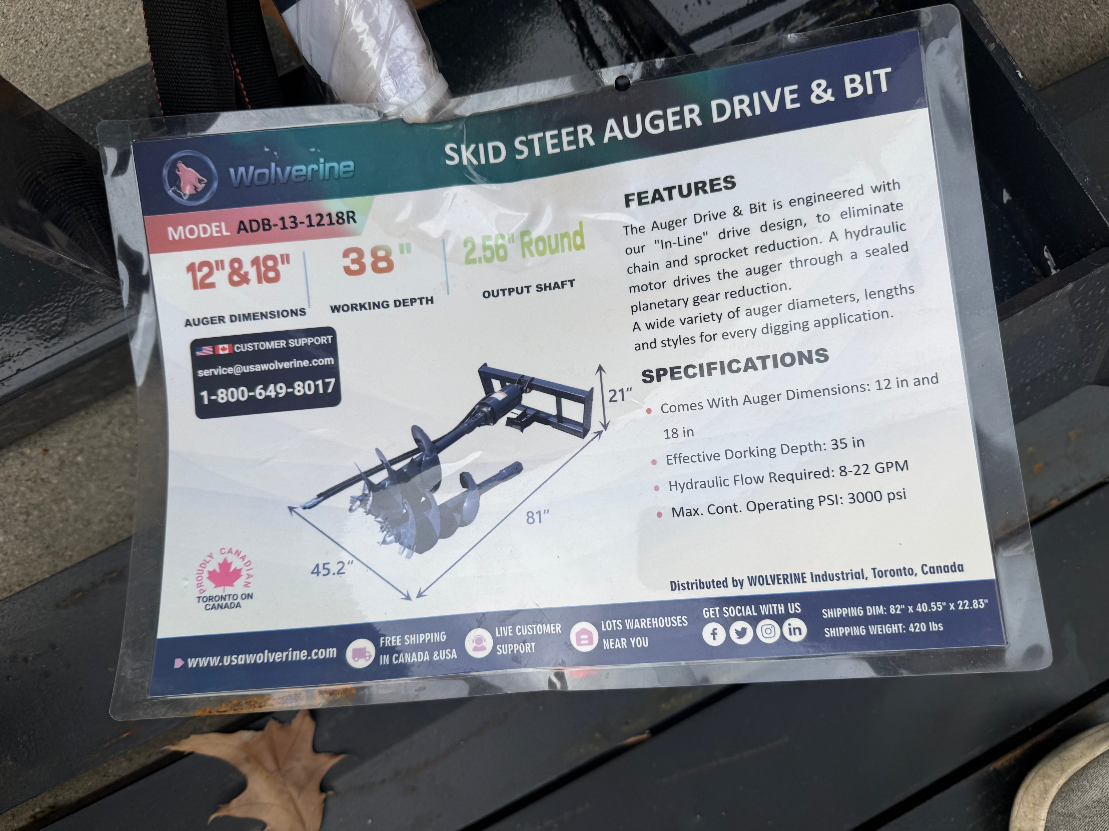 Wolverine Skid Steer Auger and Bit