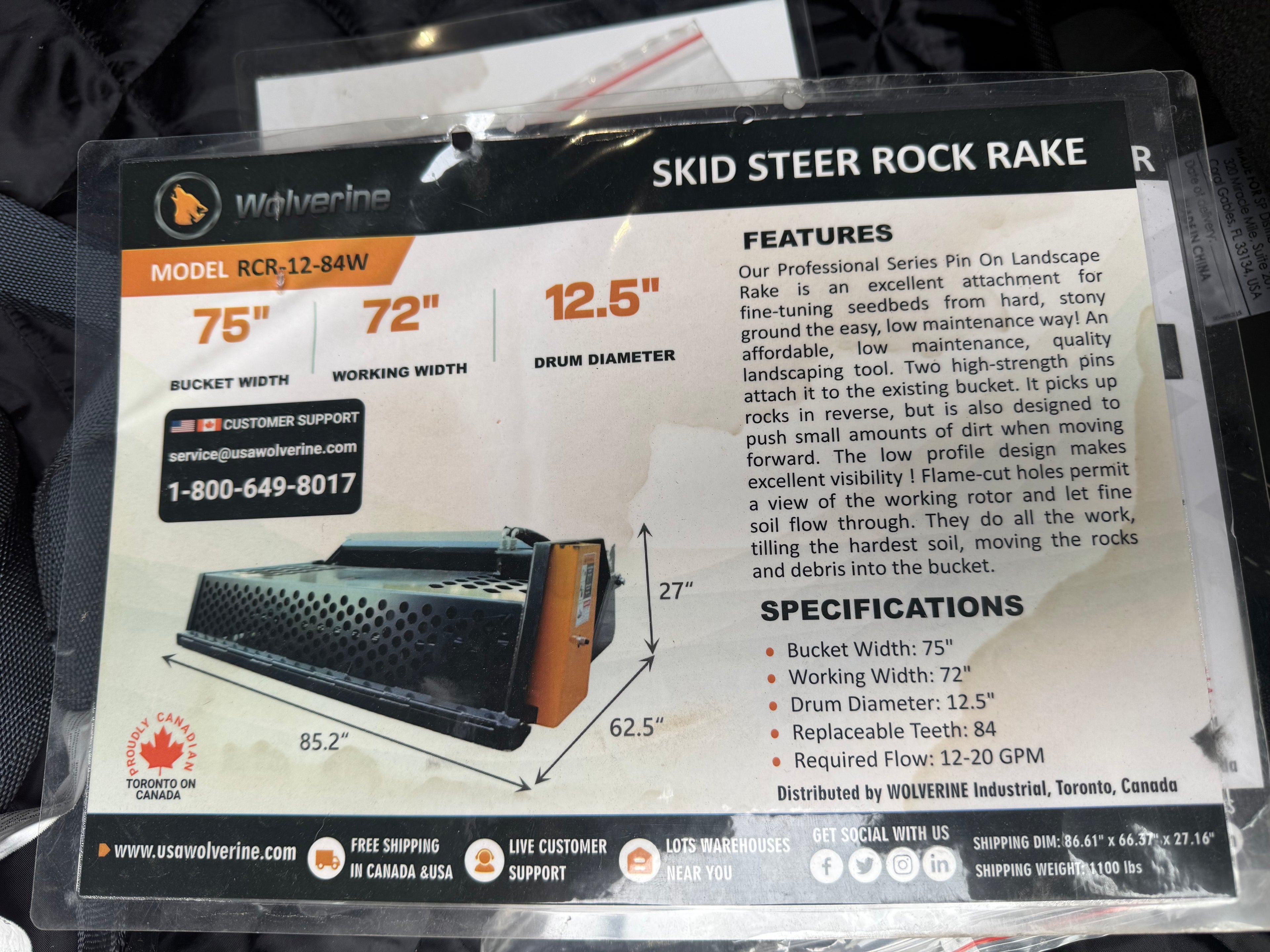 Wolverine Skid Steer Rock Rake