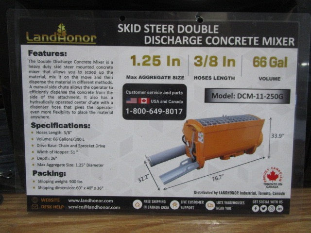 LandHonor Skid Steer Double Discharge Concrete Mixer