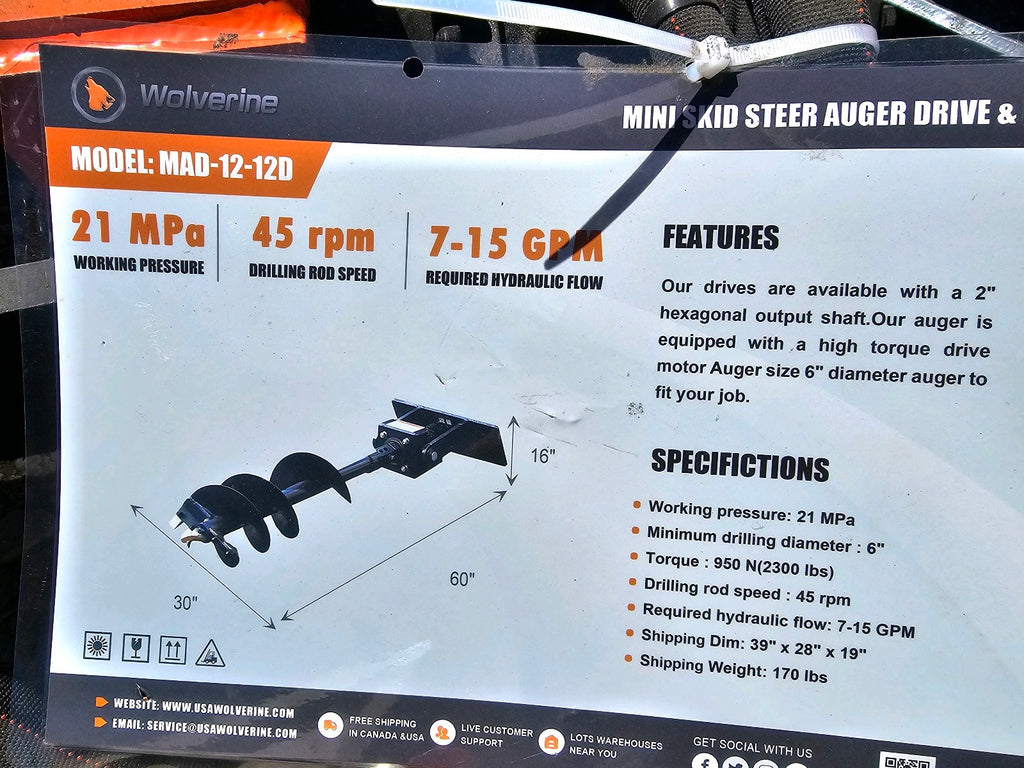 Wolverine MINI Skid Steer Auger and Bit